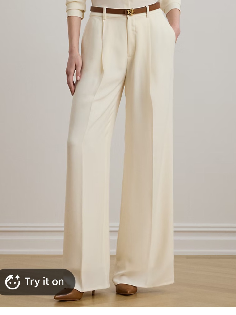 Favorite Daughter Georgette Wide-Leg Pant in Cream Pleated Waist High Rise